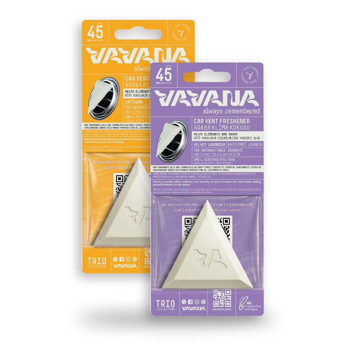 TRIO Car Air Freshener 2-Pack - Satsuma, Velvet Lavender