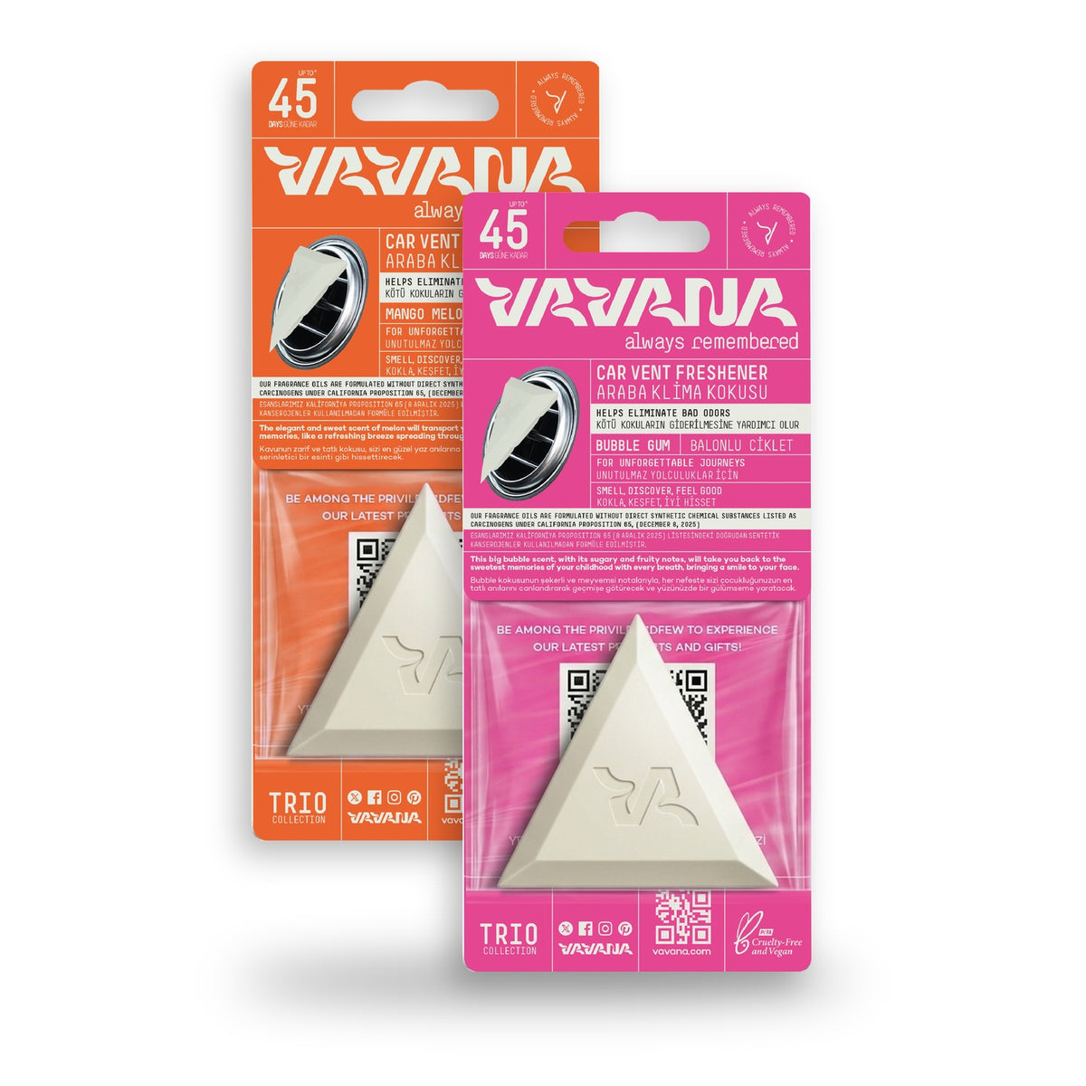 TRIO Car Air Freshener 2-Pack - Mango Melon, Bubble Gum
