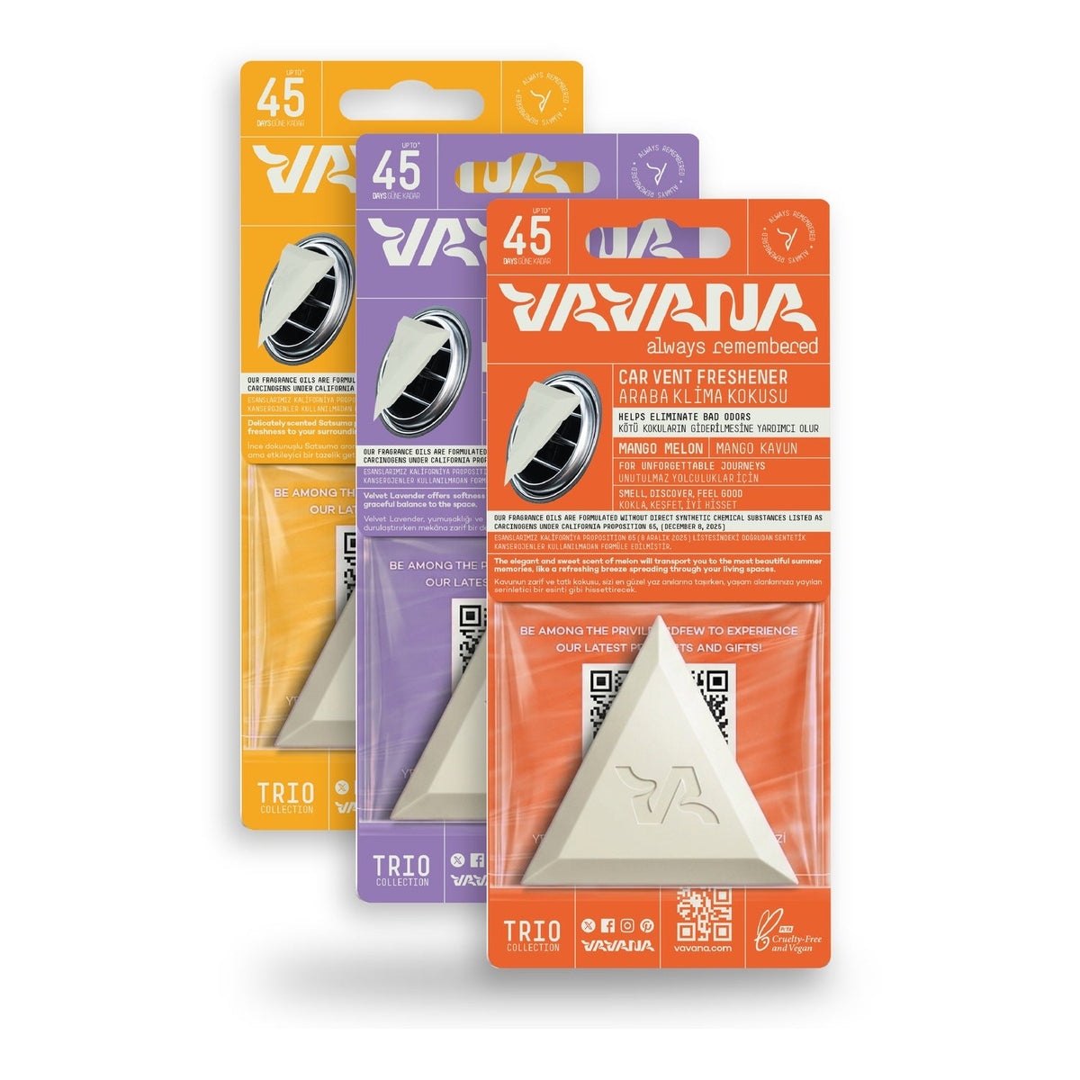 TRIO Car Air Freshener 3-Pack - Satsuma, Lavender, Mango & Melon