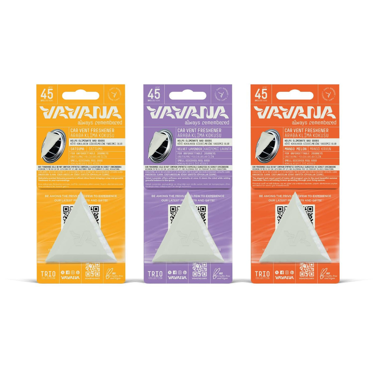 TRIO Car Air Freshener 3-Pack - Satsuma, Lavender, Mango & Melon