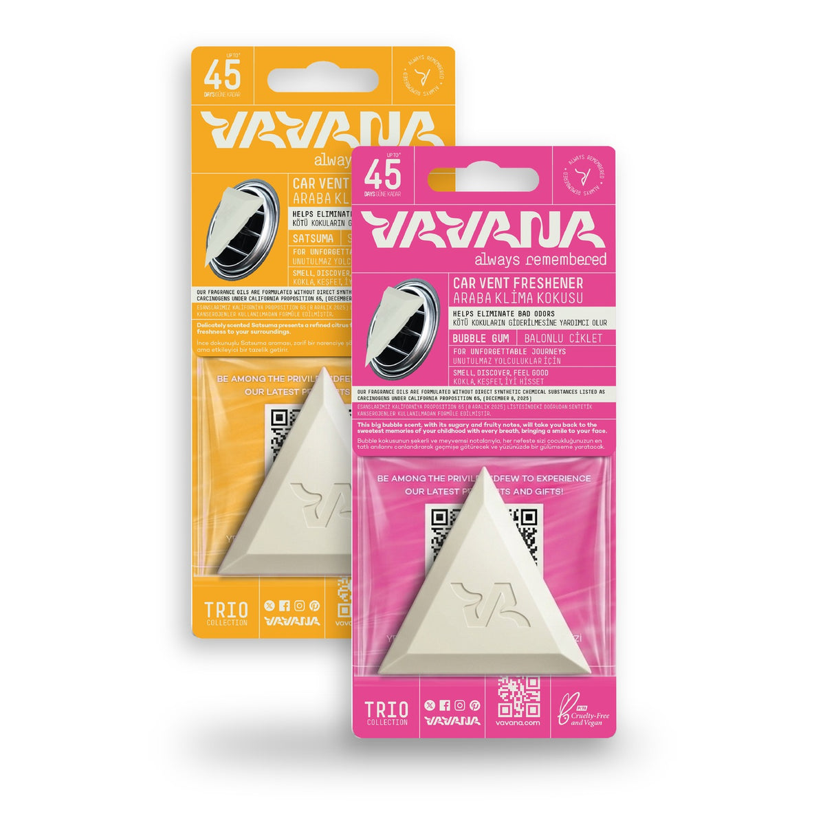 TRIO Car Air Freshener 2-Pack - Bubble Gum, Satsuma
