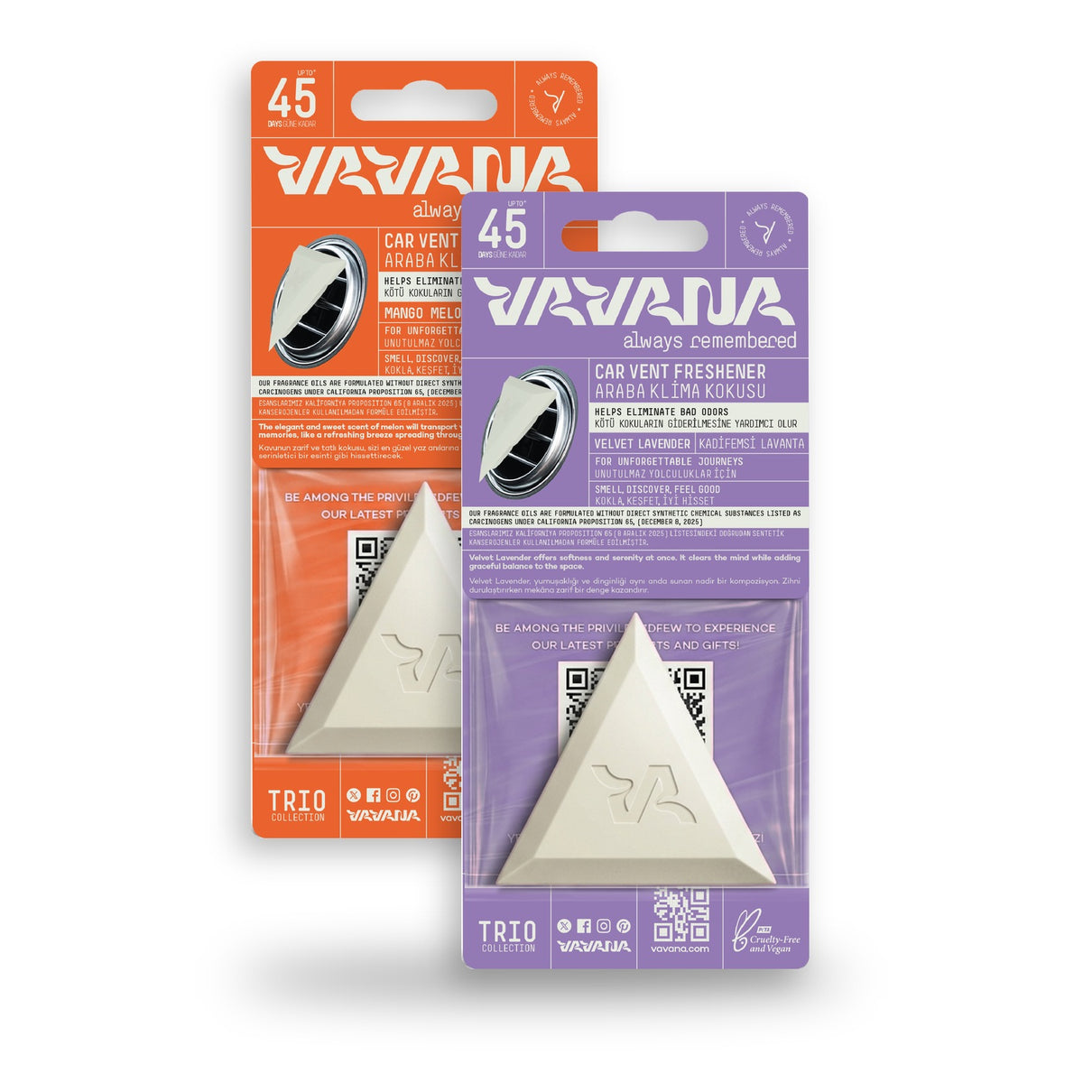 TRIO Car Air Freshener 2-Pack - Velvet Lavender, Mango Melon