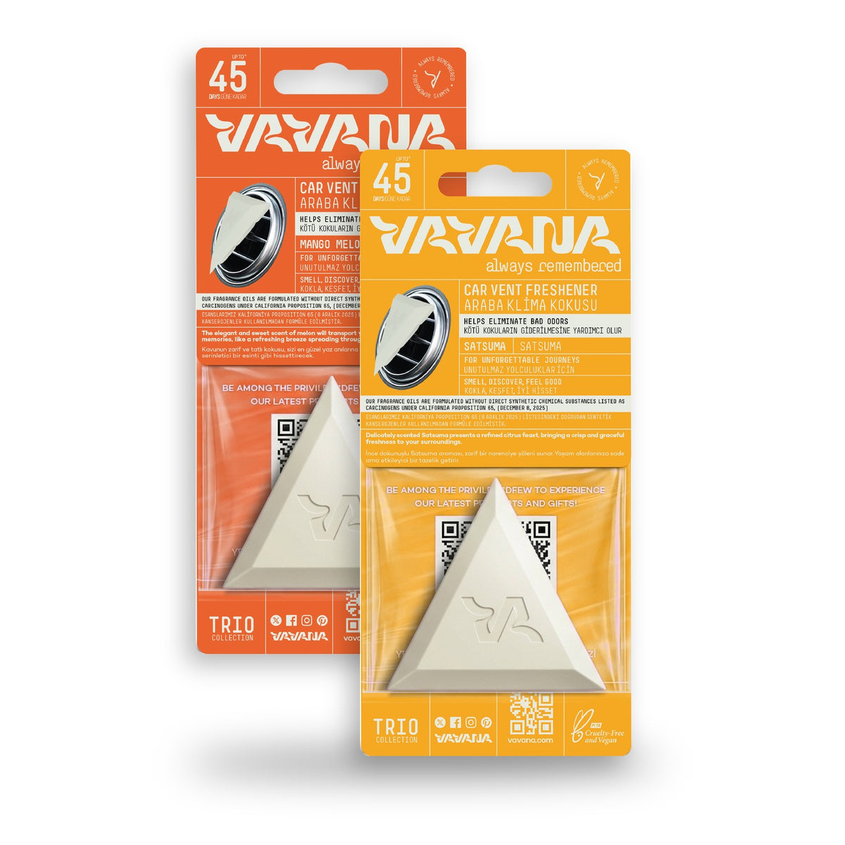 TRIO Car Air Freshener 2-Pack - Satsuma, Mango Melon