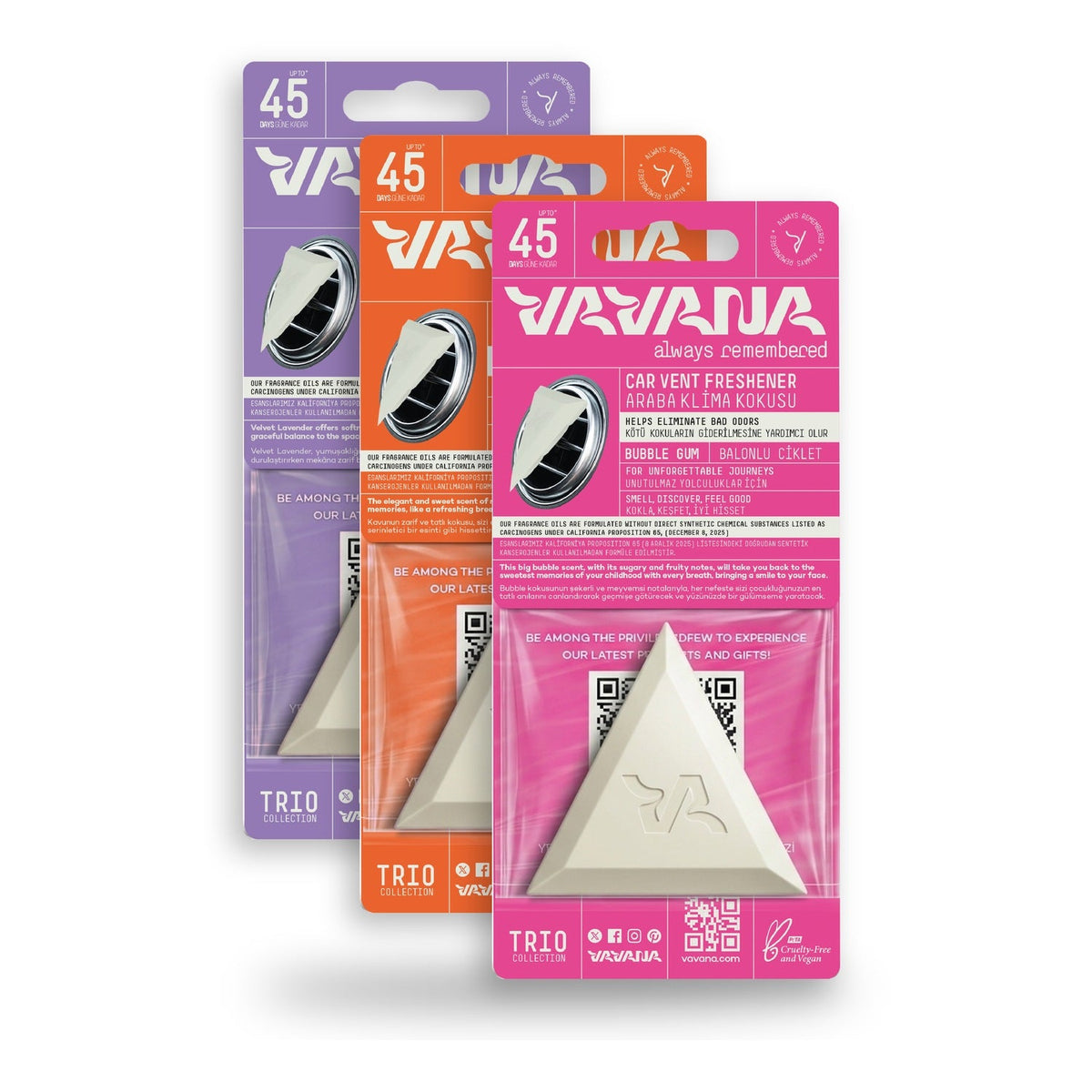 TRIO Car Air Freshener 3-Pack - Lavender, Mango & Melon, Big Babol